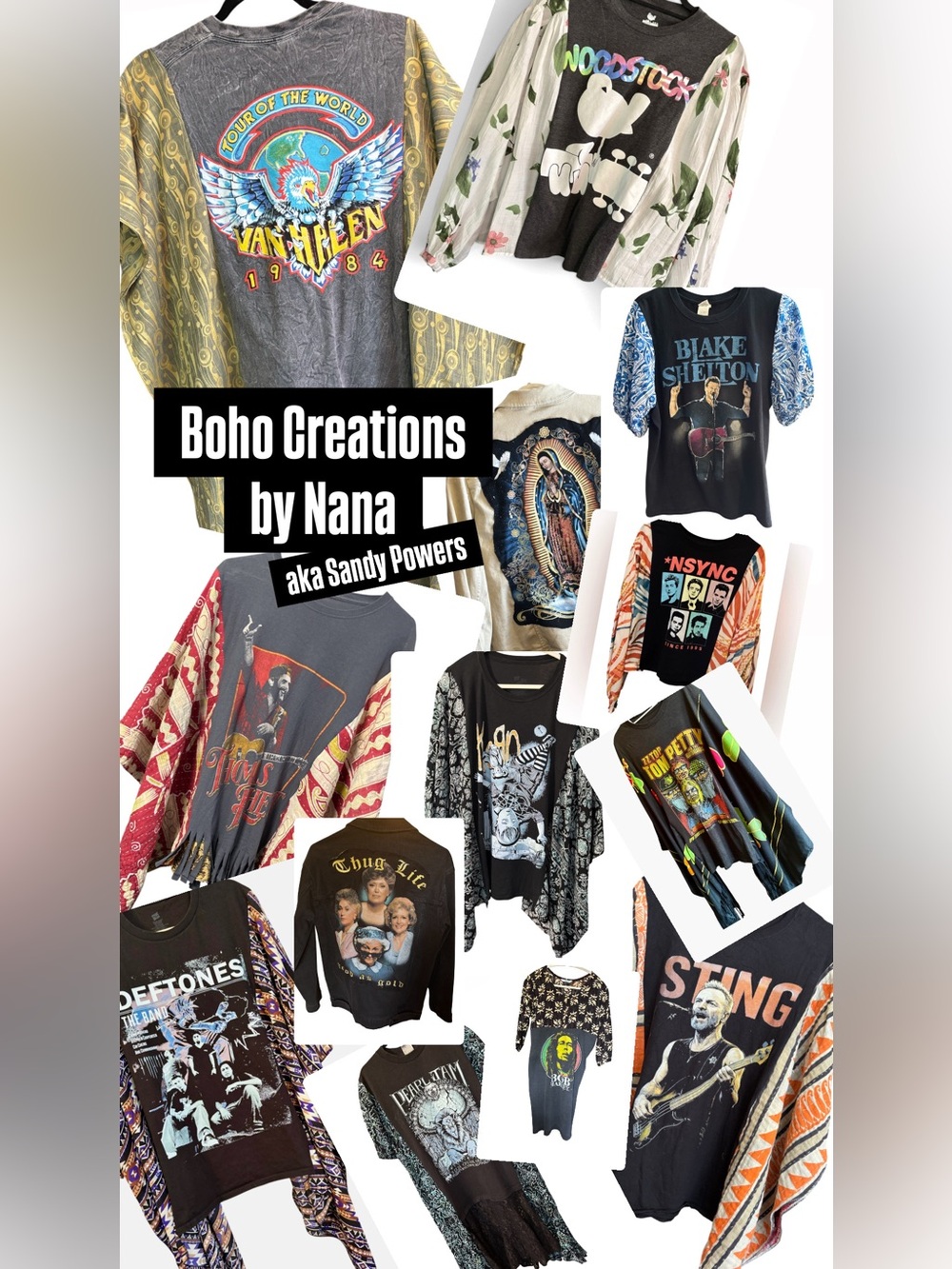 May 12th 11am Boho Fun Upcycled Band & Graphic T-shirts Live Show 5/12 11am